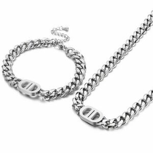Silver Cuban Link Chain Necklace and Bracelet Set – Chunky Unisex Jewelry